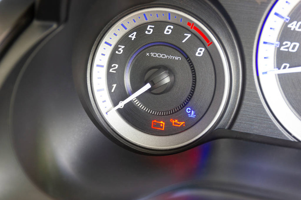 Car Dashboard Symbols and  warning lights show battery and Engine oil warning light in-car dashboard - Photo, Image