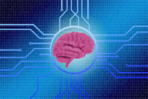 Menselijk brein computer elektronisch circuit digitale binaire informatie achtergrond - Foto, afbeelding