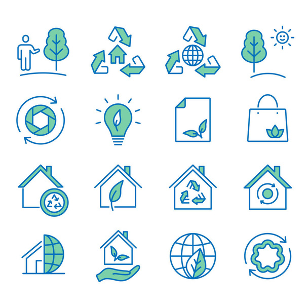 Ecology flat line icons. Set of recycle, environmental,nature, natural, plant and more. Editable Strokes. - Vektor, kép