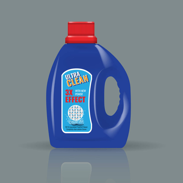 blaue Waschmittelflaschen-Attrappe mit hohen Details. Vektorillustration. - Vektor, Bild