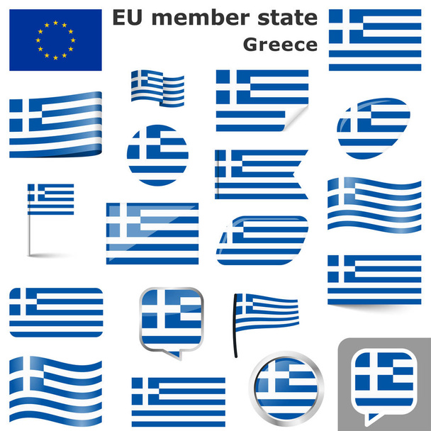 Sammlung von Flaggen und Knöpfen mit den Nationalfarben Griechenlands - Vektor, Bild
