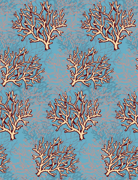 Mély régi gerinctelen virágállatok Cnidaria polip bush elszigetelt kék hátteret. Szabadkézi szabadkézi szerkezeti kézzel rajzolt kép vázlatos művészet retro firka stílus toll-papír. Vértes megtekintése - Vektor, kép
