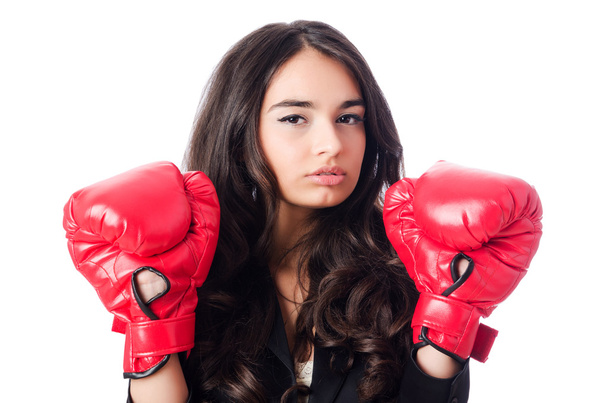 Young woman with boxing glove - Foto, imagen