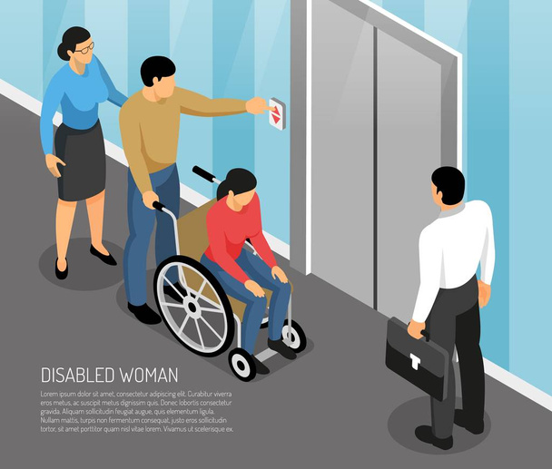 女性障害者のアイソメ図 - ベクター画像