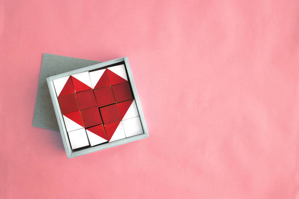 top view of blocks forming heart, valentines day concept background - Φωτογραφία, εικόνα