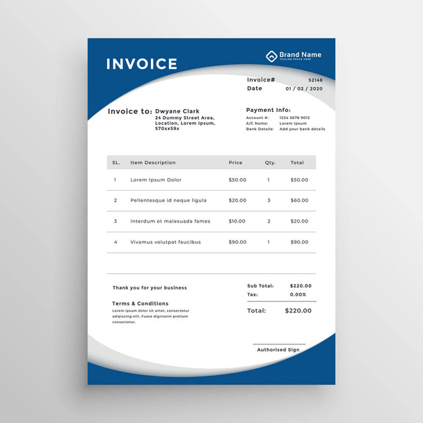 professional blue business invoice template - Vector, Image