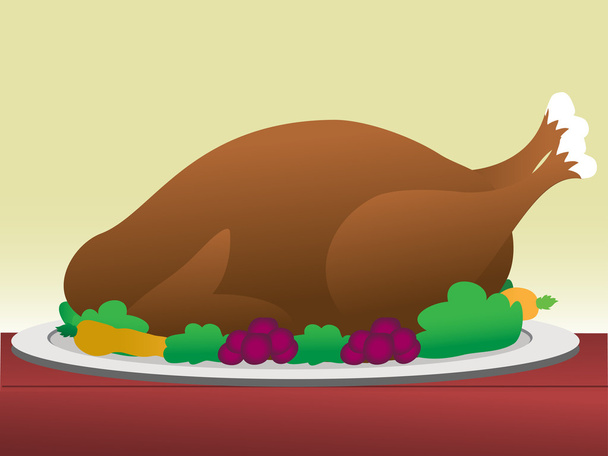 Turkey with dressing on table - Vector, Image