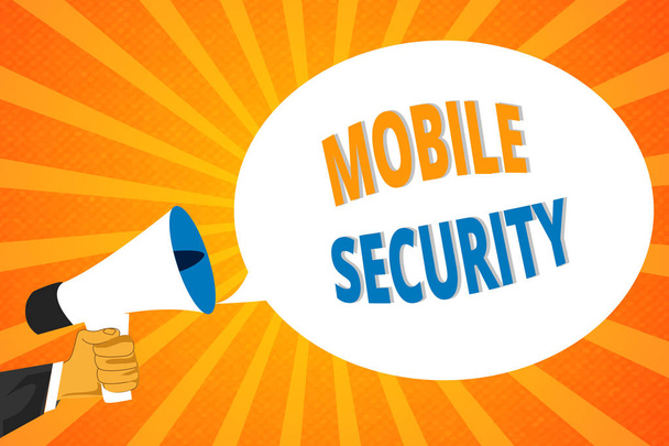 Texto de escritura a mano Mobile Security. Concepto que significa Protección del teléfono móvil contra amenazas y vulnerabilidades
 - Foto, imagen