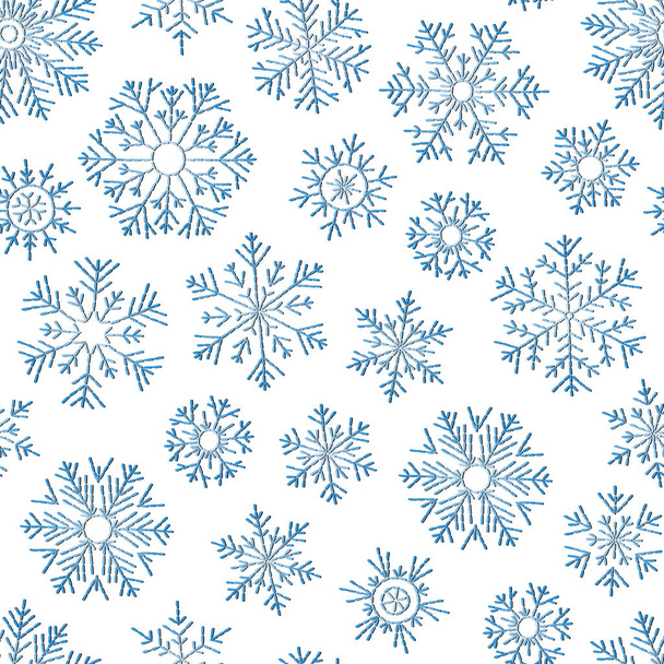 Seamless embroidery snowflakes background. Happy New Year or Christmas decoration design element. Wallpaper or gift wrapping pattern. - Vector, Image