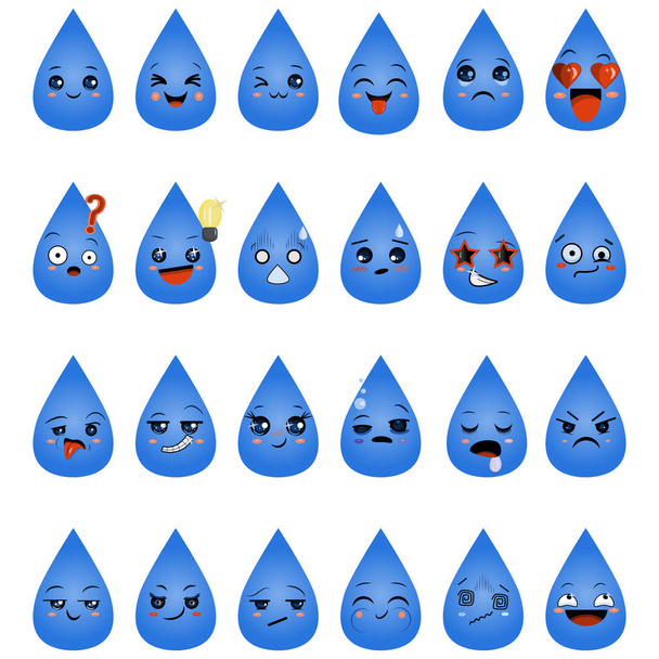 emoji smiley drops of rain water with emotions faces vector set collection - Вектор,изображение