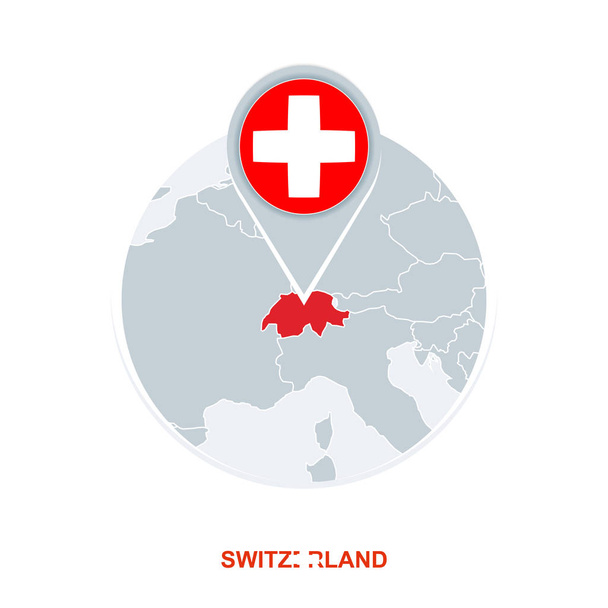 Switzerland map and flag, vector map icon with highlighted Switzerland - Vettoriali, immagini