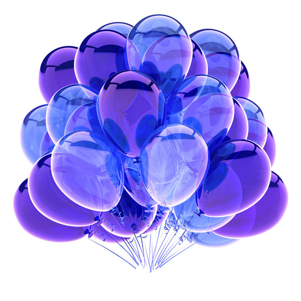 blue party balloon 3d illustration, birthday balloons bunch colorful purple. anniversary graduation celebrate decoration icon concept - Fotoğraf, Görsel