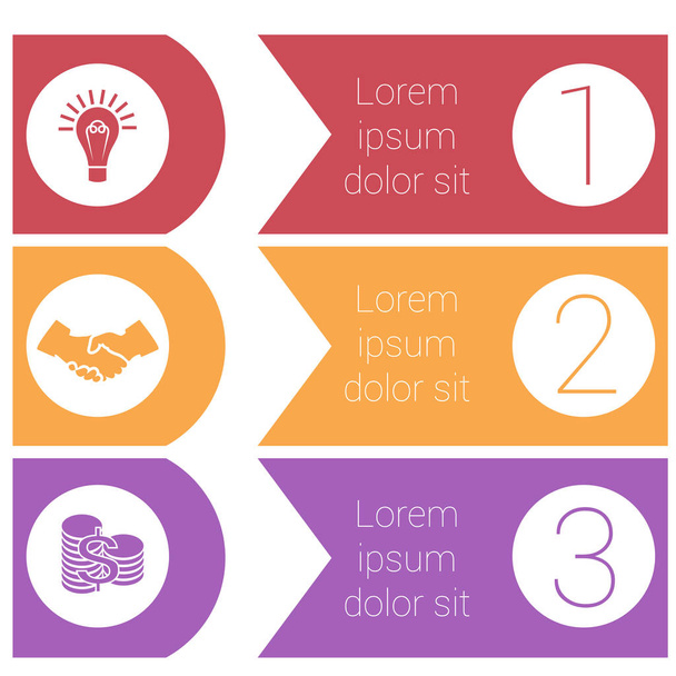 Template infographics from colorful hrizontal arrows for 3 positions. - Wektor, obraz