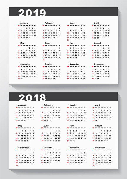 Calendar Template for 2018 and 2019 - Vector, Image