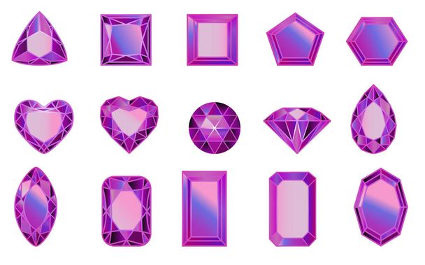 異なるカット形状のピンク ダイヤモンドのセット - ベクター画像