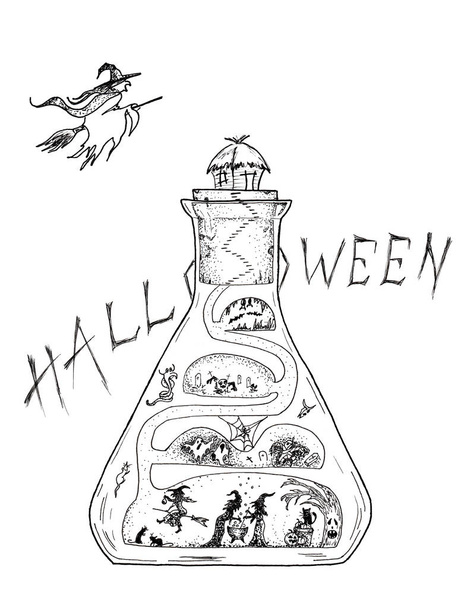 grafika, kresba na halloween kouzelnou žárovku, skica - Fotografie, Obrázek