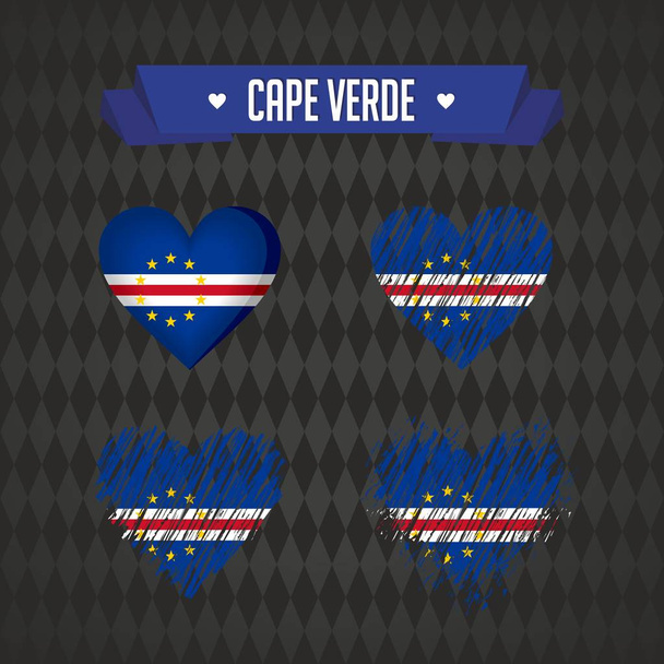 Zöld-foki Köztársaság. Négy vektor hearts-zászló gyűjtemény. Sziluettjét szív - Vektor, kép