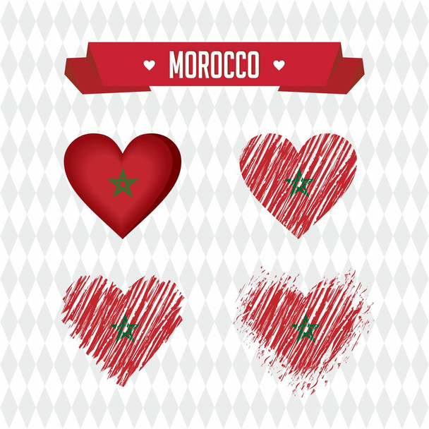 Marokko. Verzameling van vier vector harten met vlag. Hart silhouet - Vector, afbeelding