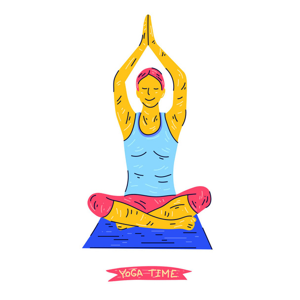 Femme heureuse pratiquant le yoga
 - Vecteur, image