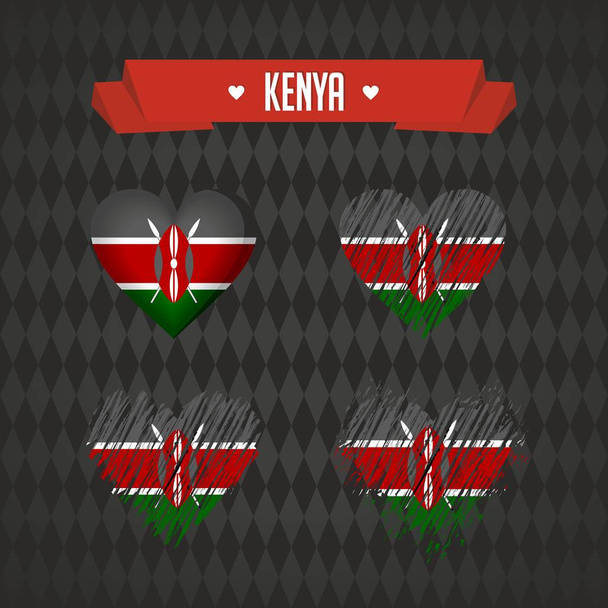 Kenya Herz mit Fahne im Inneren. Grunge-Vektor-Symbole - Vektor, Bild