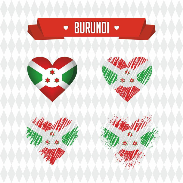 Burundi. Sammlung von vier Vektorherzen mit Fahne. Herzsilhouette - Vektor, Bild