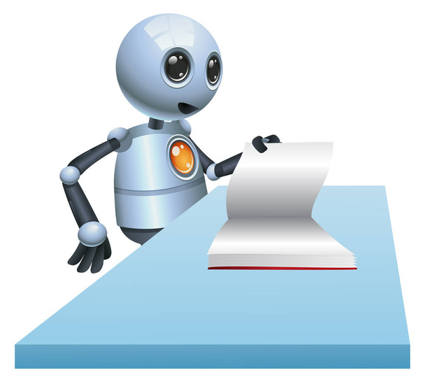 ilustração de um pequeno robô feliz abrindo livro em branco sobre fundo branco isolado
 - Foto, Imagem