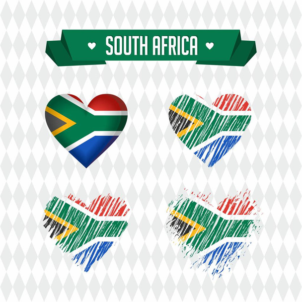 Zuid-Afrika. Verzameling van vier vector harten met vlag. Hart silhouet - Vector, afbeelding