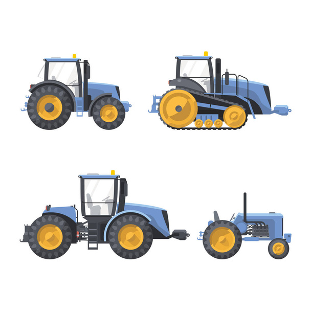 Juego de tractores planos azules
 - Vector, imagen