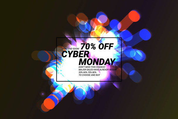 Cyber monday shiny sale banner with light flares. Neon glowing with binary code technology abstract background - Vektör, Görsel