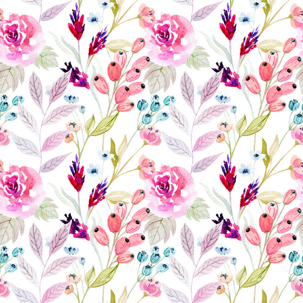 Watercolor floral hand drawn colorful bright seamless pattern - Фото, изображение