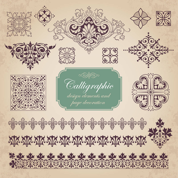 Vector set of calligraphic elements for page decoration - lots of useful elements to embellish your layout - Vetor, Imagem