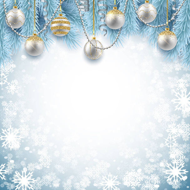 Festive winter card, decorative balls on background with copy space. - Vector, imagen
