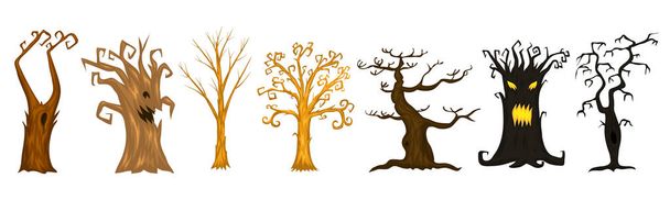 Árvores de Halloween, ramos assustadores ou assustadores e assustadores. fabulosos monstros míticos ou fantásticos. criaturas de madeira na floresta
 - Vetor, Imagem