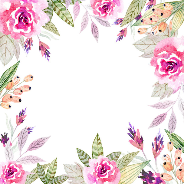 Watercolor floral arrangements with leaves, herbs, flowers. - Foto, imagen
