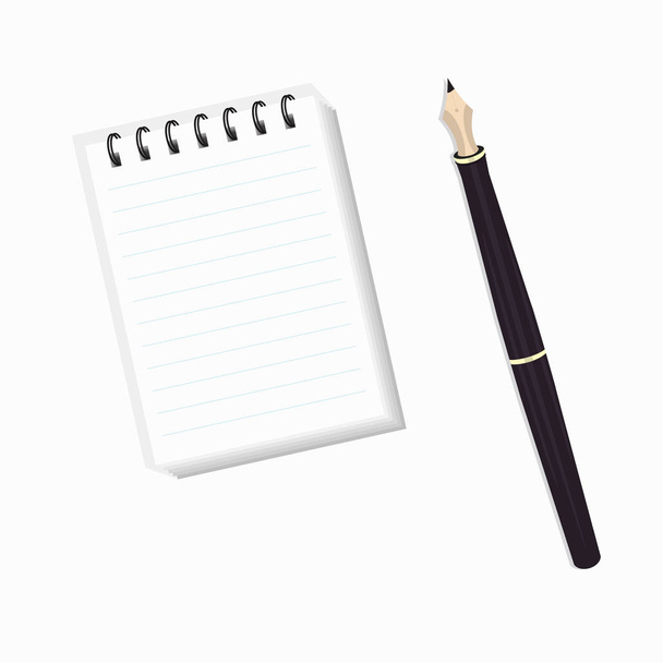notebook and black pen on a light background - Vector, Imagen