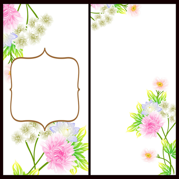 Vintage style flower wedding cards set. Floral elements and frames. - Vector, imagen