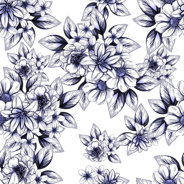 Seamless vintage style dark blue flower pattern. Floral elements. - Вектор, зображення