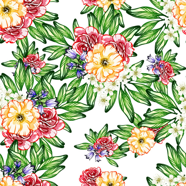 Seamless vintage style flower pattern. Floral elements in color - Vetor, Imagem