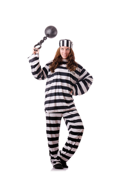 Prisoner in striped uniform on white - Foto, Imagem