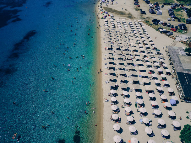 Beach with sun beds, view from above - Photo, Image