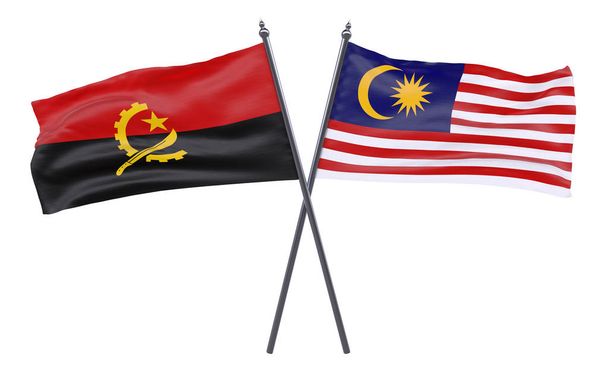 angola and malaysia, two crossed flags isolated on white background - Foto, afbeelding
