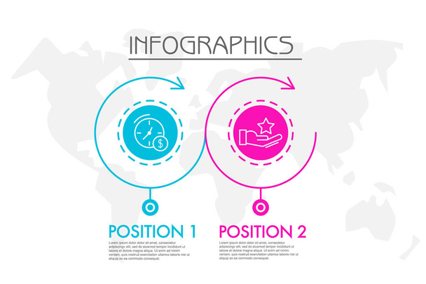 Modern és egyszerű vektoros illusztráció. Két kör infographic sablon nyilak, elemek, ágazatok és százalékok. Tervezve business, előadások, web design, 2-lépéses diagramok - Vektor, kép
