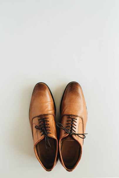 Sapatos de couro masculinos. Flat lay, vista superior de fundo da moda
 - Foto, Imagem