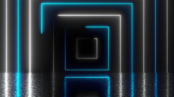 Abstrakti neliön neon tunnelin heijastus, tietokoneen luoma tausta, 3D renderöinti
 - Valokuva, kuva