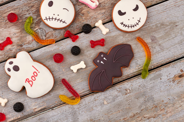 Halloween background with sweets. - Фото, изображение