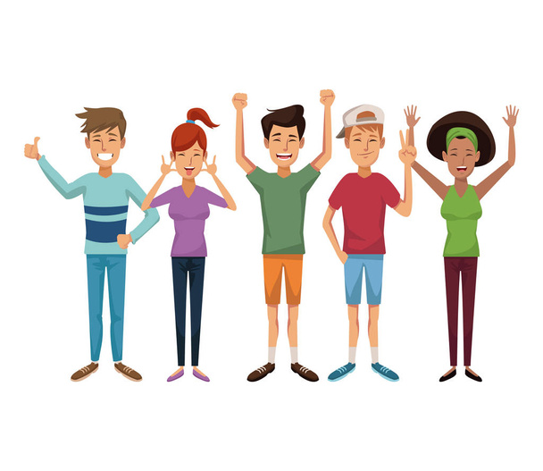 white background with colorful group of male and female friendship - Vector, Image