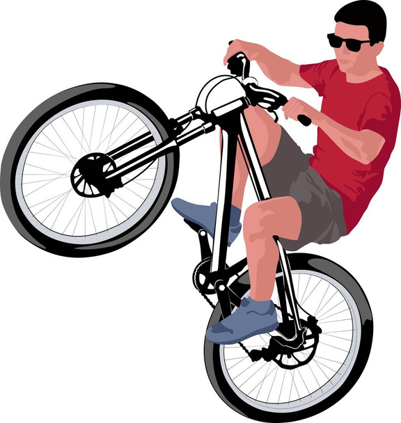 векторная иллюстрация человека, делающего велосипедный трюк
 - Вектор,изображение