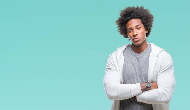 Afro american man wearing sweatshirt over isolated background happy face smiling with crossed arms looking at the camera. Positive person. - Photo, Image