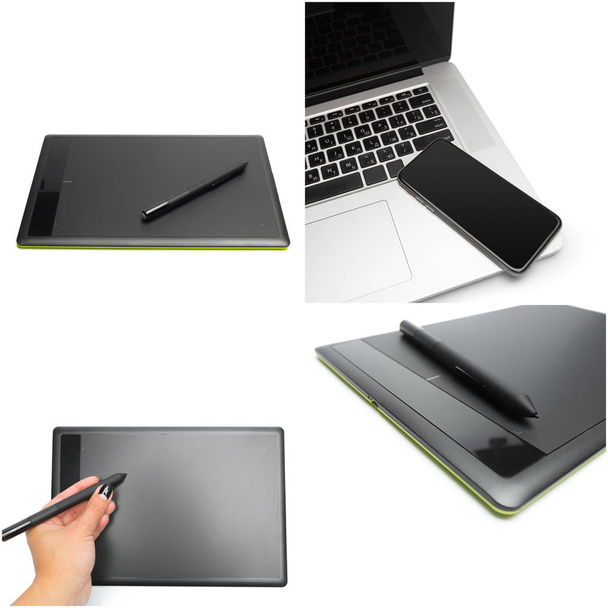 graphic tablet with pen for illustrators and designers, isolated on white background - Foto, Bild