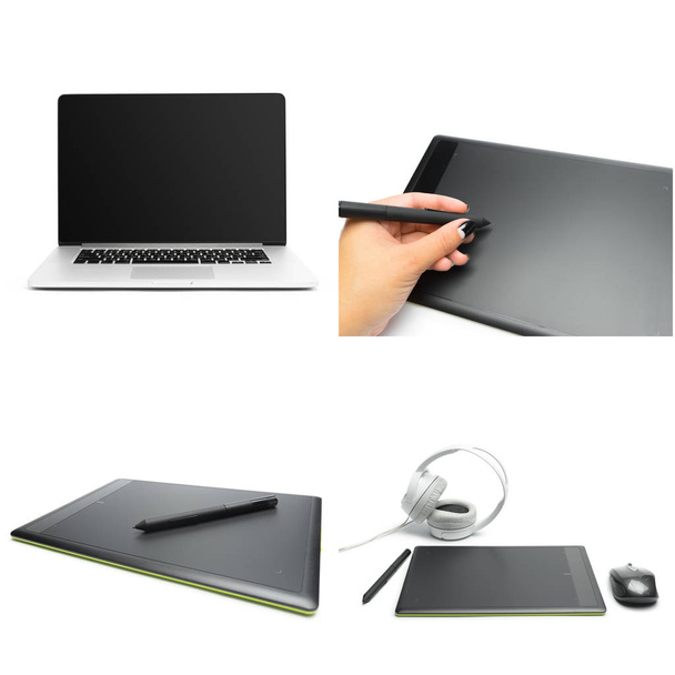 graphic tablet with pen for illustrators and designers, isolated on white background - 写真・画像